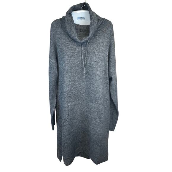 New STITCHDROP Heather Gray Turtleneck Sweater Dress Kangaroo Pocket Women's M - Picture 2 of 13